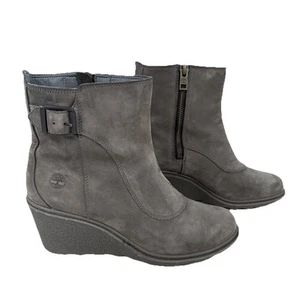 Timberland Women’s Gray Suede Sz 7 Zip Up Wedge Boots - Picture 1 of 6