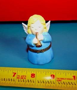 Angel with Wings Trinket Box Ring Holder Porcelain Blue Dress By JCM 3" Tall - Picture 1 of 6