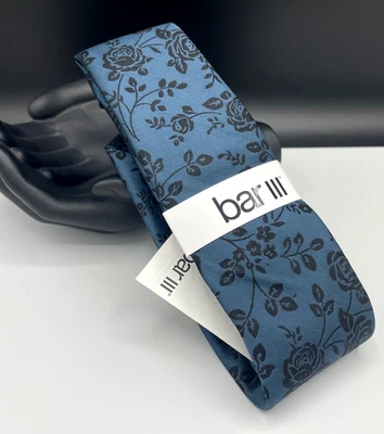 Bar III 男式丝绸混纺领带 ~ Petrol ~ Clark Floral ~ 窄 ~ 全新 MSRP:55 美元。 — 第 1/3 张图片