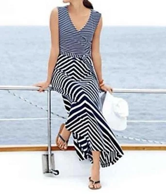VESTIDO LARGO MAXI RAYAS CRUCERO NÁUTICO MUJER TALBOTS Talla SP Foto 1 de 4