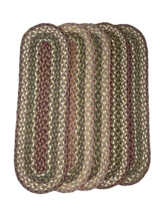 5 Vintage geflochtener Teppich Treppenstufen oval 27" x 8 1/2" erdige Farben olivgrün rot - Bild 1 von 7