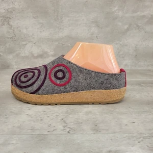Haflinger Shoes Womens Size 37 Gray Wool Felt Slippers Cork Sole Comfort Circles - Picture 1 of 10