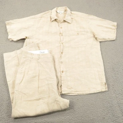 Genelli Shirt Pant Set Large 36" Pant Short Sleeve Button Casual 2 Piece Summer - Image 1 of 4