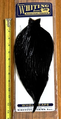 Capa de gallo americano Whiting, negra, atar moscas Foto 1 de 2