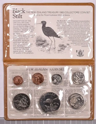 1985 New Zealand 7 Coin Uncirculated Collectors Set - Black Stilt  - Image 1 of 4