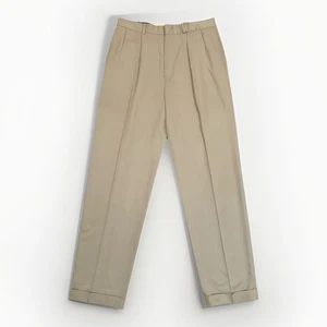 VTG Polo Ralph Lauren 32/32 solid beige polyester pleat cuffed chino pants - Picture 1 of 12