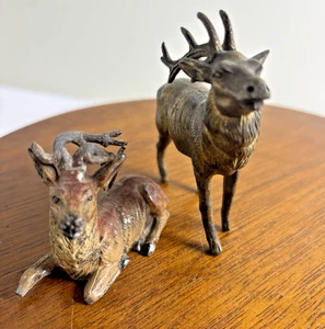 Vintage Cast Metal Standing Deer Figurines German Japan Reindeer Christmas - Picture 1 of 19