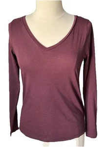 Ann Taylor LOFT M Top T-Shirt  V- Neck Long Sleeves Cotton Modal Plum  READ - Picture 1 of 15