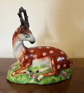 Antigua figura de ciervo Ralph Wood del siglo XVIII Staffordshire Pearlware George III - Imagen 1 de 15