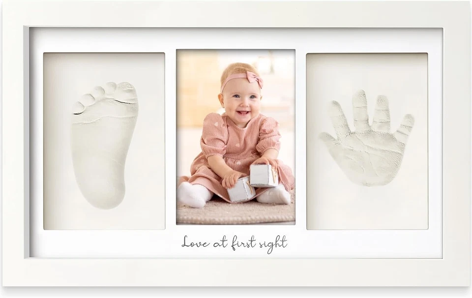 Baby Hand-Fußabdruck Set Gips mit Rahmen - Geschenk zur Geburt Alpine White - Bild 1 von 4