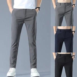 Men Stretch Dress Pants Slim Fit Skinny Chino Pants Soft Trousers Casual Pocket - Picture 1 of 16