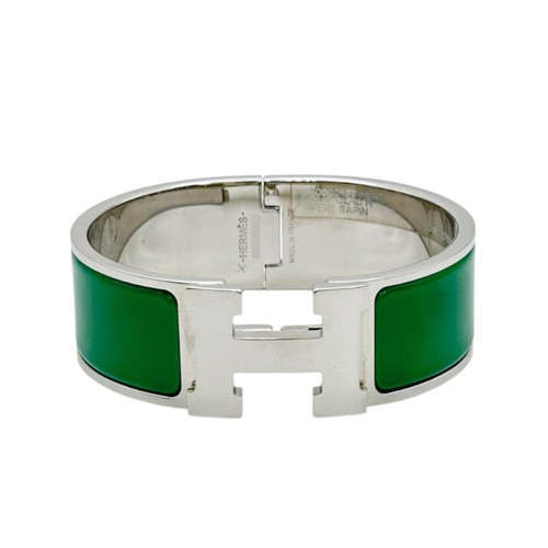 HERMÈS Bracciale HERMES Clic Clac H Largo Vert Smalto Verde Sapino Placcato Palladio