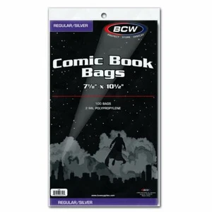 100 - BCW Regular / Silver 2-Mil Polypropylene Comic Book Bags 7-1/8" x 10-1/2" - Picture 1 of 2