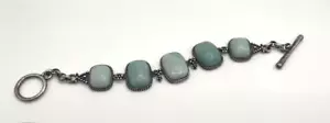 Lucky Brand 2-Sided Signed Vtg Bracelet Light Blue Stones Groovy Peace Flowers - Picture 1 of 6