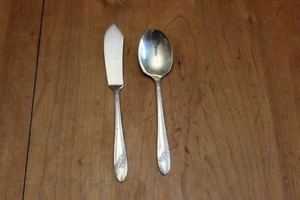 Oneida Tudor Plate Queen Bess II 1946 Flatware Master Butter Knife & Sugar Spoon - Picture 1 of 6