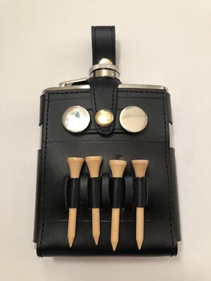 NWOT Perfect Gift For Golfer. 6oz Stainless Steel Flask In Black Leather Case - Image 1 of 3