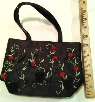Valerie Stevens Embroidered Black Handbag Purse With Strap  - Image 1 of 4