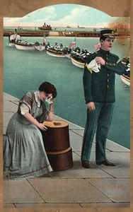 Vintage Postcard 1910's Departure Once More Then He Kissed Sadly Away Greetings - Picture 1 of 2