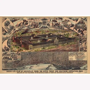 Louisville KY Southern Exposition; Antique Map; Pictorial Map, 1883 - Picture 1 of 11