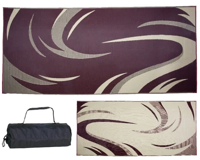 Alfombra reversible para terraza de patio al aire libre 8 x 18 pies plegable borgoña bronceado remolinos Foto 1 de 4