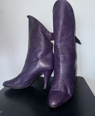 Винтажный 8 8,5 Neiman Marcus 70-х 80-х итальянский фиолетовый кожаный лодыжки сутулиться платье ботинки - Изображение 1 из 4