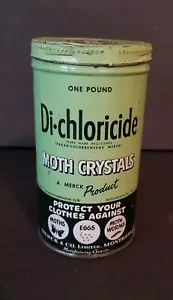 Vintage Merck Product Di-Chloricide Moth Crystals Tin Can Great Halloween Decor - Picture 1 of 6