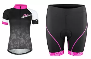 Force Rose Shirt And Shorts Set MTB Road Bike Bicycle Black Pink NEW - Picture 1 of 9