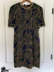 Vintage Laurence Kazar Beaded Sequin Embellished Cocktail Dress Small? - Picture 1 of 10