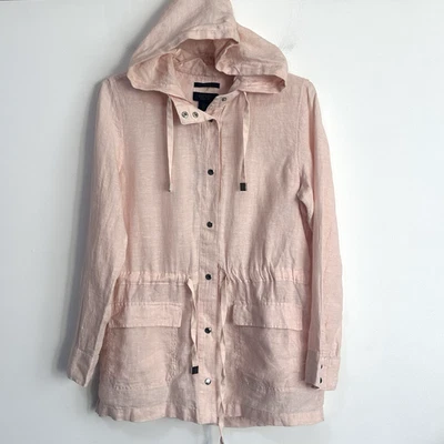 Chaqueta Rachel Roy Con Capucha Cordón S Melocotón Ligera 100% Lino Broches de presión NUEVA Foto 1 de 4