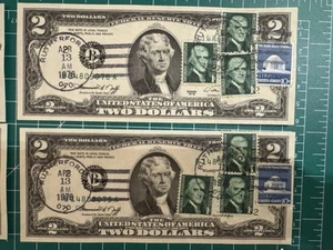 4 FDI 1976 $2 Bills – Bicentennial, Extra Crisp UNC, Postmark & Stamps - Picture 1 of 8