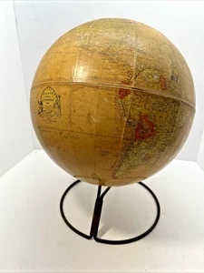 "Globo terrestre indexado Rand McNally de colección 12"" base de metal Art Deco de transición" - Imagen 1 de 24