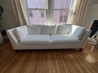 Sofá moderno de 3 plazas blanco con patas de madera (cojines antideslizantes) Foto 1 de 3