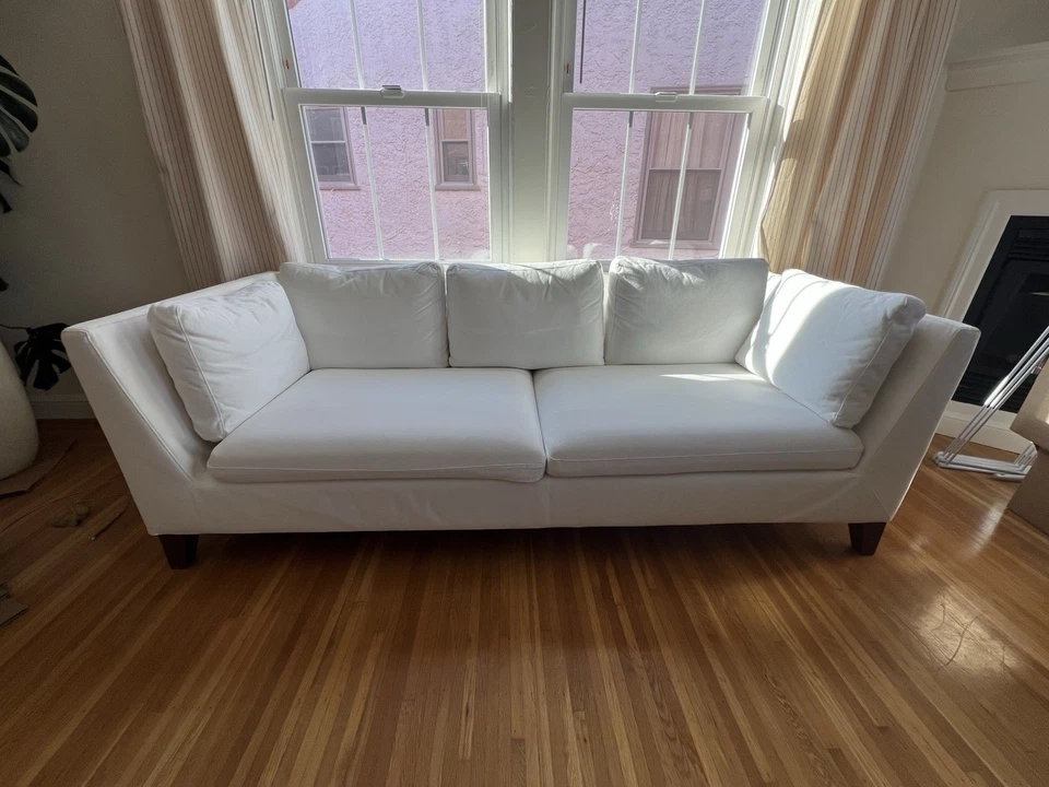 Sofá moderno de 3 plazas blanco con patas de madera (cojines antideslizantes) Foto 1 de 3