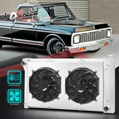 Алюминиевый сердечник 3-рядный радиатор охлаждения с вентилятором плащаница для 67-72 Chevy/GMC C/K пикап - Изображение 1 из 4