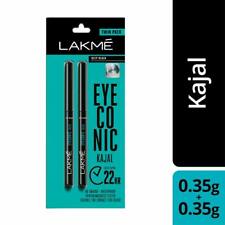 Lakme Eyeconic Kajal Twin Pack, Deep Black 0.35g  lasts up to 22 hrs