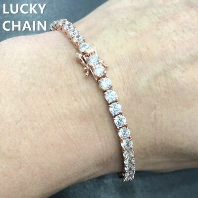 PULSEIRA LINK TÊNIS ACABAMENTO OURO ROSA 14K BLING OUT 7,5" 4MM 15g - Imagem 1 de 4