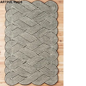 Rissa - Black & White, Hand-Tufted 100% Wool Area Rug, 5x8, 6x9, 8x10, 9x12 - Picture 1 of 5