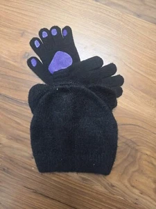 Beanie Hat Girls Toddler Cat Ears Purple Black Set - Picture 1 of 5