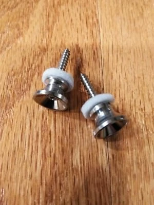 CHROME GUITAR STRAP BUTTONS WITH STAINLESS SCREWS AND WHITE FELT, STRAT/ STYLE - Image 1 of 2