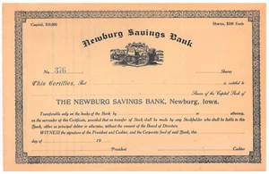 Newburg Savings Bank Iowa certificado de acciones - Imagen 1 de 1