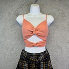 Iris Top Womens M Orange Cut Out Crop Top Y2K Rib Knit Sexy Strappy Beach