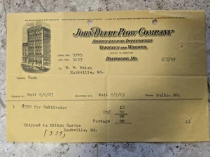 RARE  1907 LETTERHEAD GRAPHIC JOHN DEERE PLOW CO. BALTIMORE, MD - Picture 1 of 2