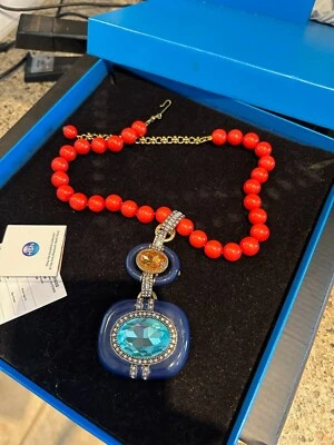 RARO Collar Heidi Daus "Super Chic" Cristal Esmalte Coral Azul-Nuevo en Caja Foto 1 de 4