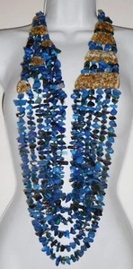 Sobral Fragments Ravi Royal Blue & Gold Bead Huge Runway Artist Made Necklace - Picture 1 of 9