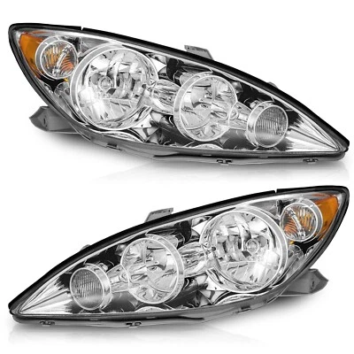 Pair Headlights Assembly For 2005-2006 Toyota Camry Chrome Headlamps w/o Bulbs Foto 1 de 4