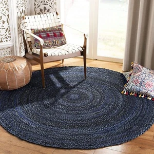 Rug 100% Braided Rug Cotton Round Natural Reversible  Home Decor Rustic Look Rug - Picture 1 of 3