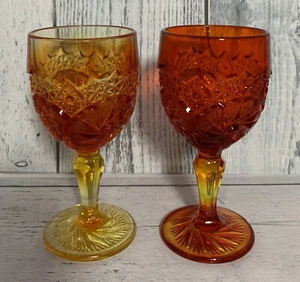 VTG Degenhart Pinwheel Design Mini Goblets Glass set of 2 Stamped With Heart & D - Picture 1 of 5