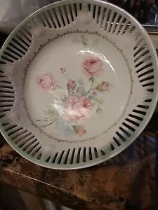 Antique CARL SCHUMANN Bavaria Pink Roses Reticulated PLATE Gold Trim Vtg Germany - Picture 1 of 7