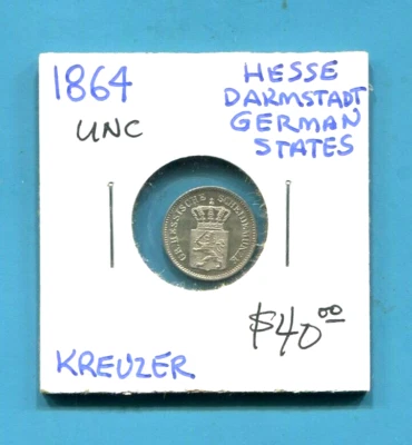 HESSE-DARMSTADT - FANTASTIC HISTORICAL SILVER KREUZER, 1864, KM# 339 - Image 1 of 2