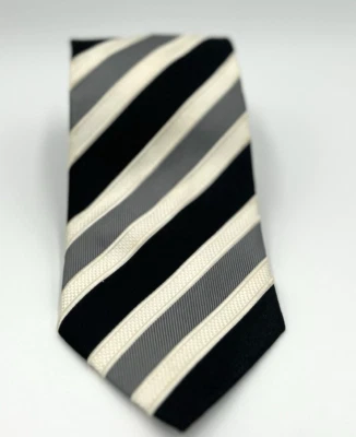 Галстук мужской Donald Trump фирменный 100% шелк черный серый полоса цвета слоновой кости 3,5 Вт 60 л - Изображение 1 из 4